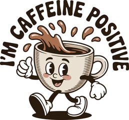 Cartoon coffee cup character giving thumbs up with splashing liquid vector