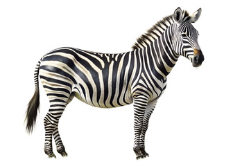 Obraz premium A striking zebra with its distinctive black and white stripes standing proudly, captured in a side profile against a clean transparent background