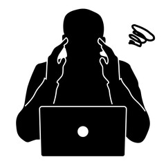 ノートパソコンを前に頭を抱える男性のシルエット