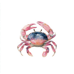 Watercolor crab isolated on a white background, marine animal, sea life.
