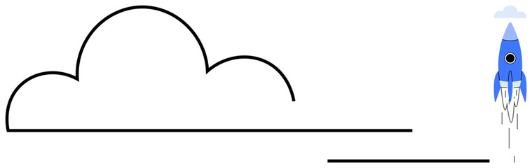 Blue rocket ascending near a cloud, emphasizing innovation, ambition, and growth. Ideal for success, aspiration, technology, startup exploration creativity progress. Clean and simple flat metaphor