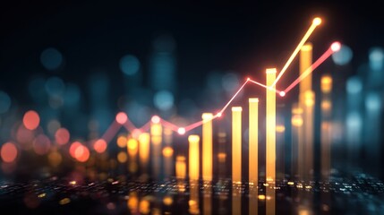 Financial Growth, Upward Trend, Economic Success, Cityscape Background