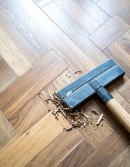 Hardwood floor cleaning with a tool