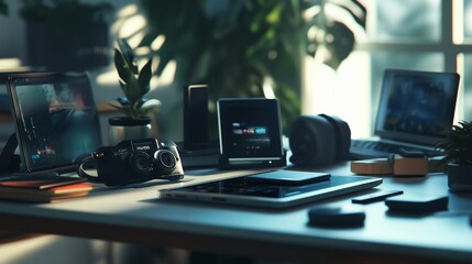 Laptop sitting on wooden table with cup of coffee. High definition video with realistic animation on high definition video device. Field of field with a 1080p aspect and depth of 16:9. A lifestyle.