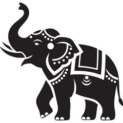 Majestic indian elephant isolated on white background, adorned with traditional decorations in a minimalist design