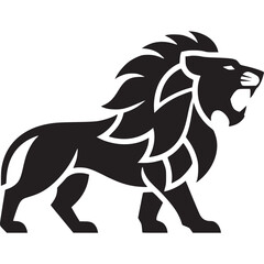 Roaring lion silhouette, a powerful and majestic animal, isolated on white background