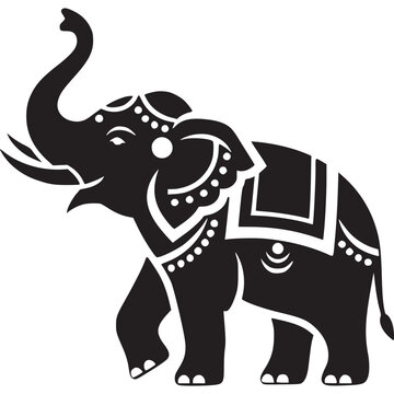 Majestic indian elephant isolated on white background, adorned with traditional decorations in a minimalist design