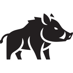 Wild boar icon isolated on white background, a symbol of strength, courage, and aggression, often used in heraldry and as a hunting trophy