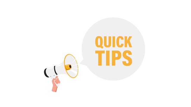 Hand holding megaphone with quick tips speech bubble on white and green screen background
