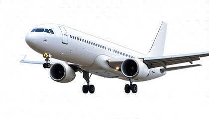 Fototapeta premium White airplane in descent against a plain background.