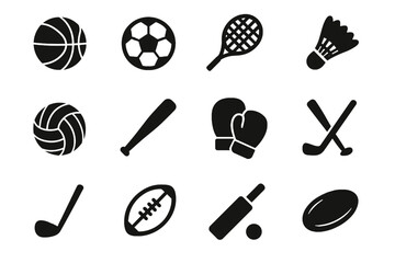 Gloves soccer tennis boxing icons badminton stick vector icon ball bat sports