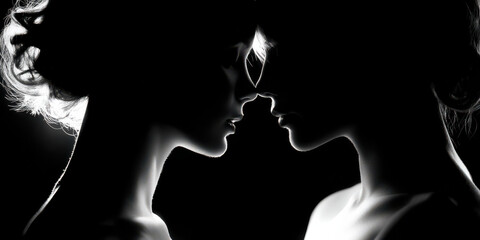 Sensual Silhouette of a Feminine Figure with Partner Close-Up