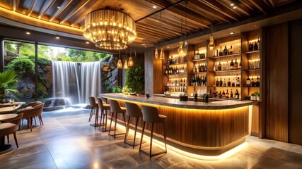 Luxurious Bar with Waterfall View: Relaxing Ambiance & Elegant Design