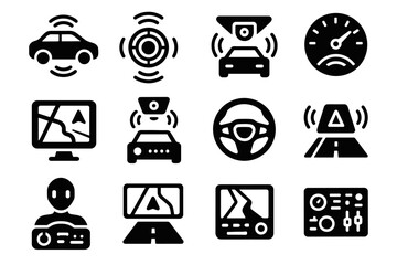 Gps autonomous control icons robotic ai digital vector driving lane sensor overlay