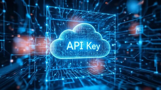 API Key Cloud: Digital Security, Data Encryption, and Network Connection Visualization