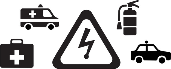 Electrical hazard line icon set. High voltage, electricity, warning, danger, electric shock, power, and more. Outline vector icon in linear style. Pictogram collection.