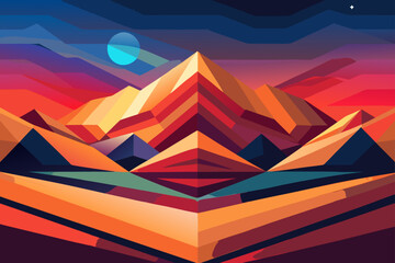Geometric Mountain Landscape Sunset Hues and Low Poly Art