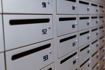Mailboxes for letters. Modern mailboxes with numbers
