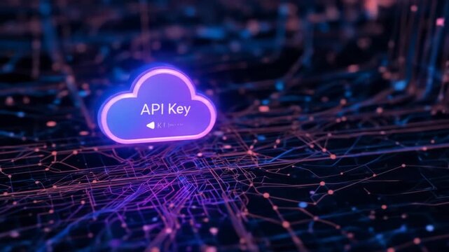 API Key: Secure Cloud Access, Dynamic Network Visualization, Neon Glow