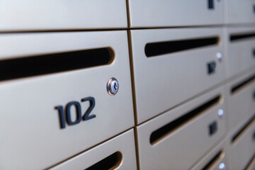 Mailboxes for letters. Modern mailboxes with numbers