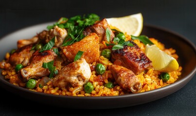 Fototapeta premium Saffron Sunset a Taste of Spain With Valencian Paella at Lunchtime