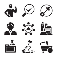 Fototapeta premium Quality Control Web Icons Set, Solid Silhouette Vector Symbols for Audit, Compliance, Product Testing, Safety & Manufacturing