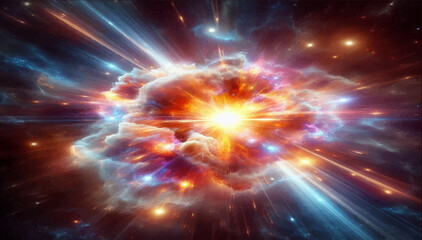 Fototapeta premium An illustration of a powerful bright supernova explosion in outer space. Vector graphics. EPS.