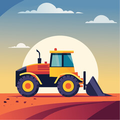 Fototapeta premium Vector illustration of a construction bulldozer in vibrant, colorful style, showcasing detailed heavy machinery and industrial equipment in a playful, artistic, and visually engaging design