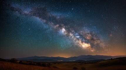 Naklejka premium Milky Way Galaxy over Majestic Mountains