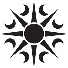 Celestial sun and moon symbol isolated on white background, representing astronomy, space, and the night sky, with light and darkness