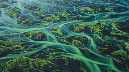 Aerial View of a Serene River Delta in Iceland