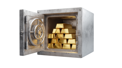 safe with gold coins on white background