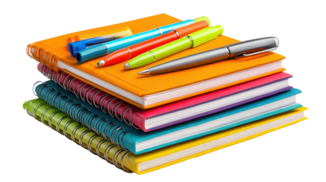 colored markers with documents on white background