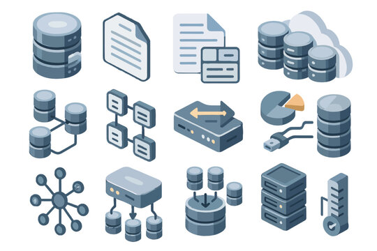 Icons distributed data nodes batch migration vector chunk connection storage icon server