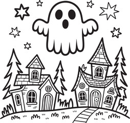 Fototapeta premium Minimalist Ghost Cartoon Home Outdoor Illustration Modern Playful Design for Seasonal Decor & Kids’ Crafts, Premium Vector Art, High Trus