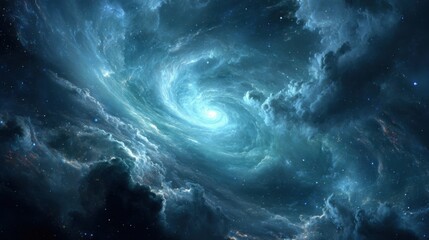 Swirling Nebulae in Blue Space Cosmic Wallpaper on white background