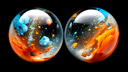 Colorful bubbles floating on a surface create a beautiful abstract pattern in vibrant shades of blue, orange, and red