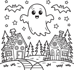 Minimalist Ghost Cartoon Home Outdoor Illustration  Modern Playful Design for Seasonal Decor & Kids’ Crafts, Premium Vector Art, High-Trust