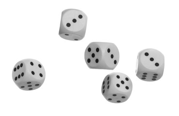 gambling dices flying, isolated on white background, clipping path	