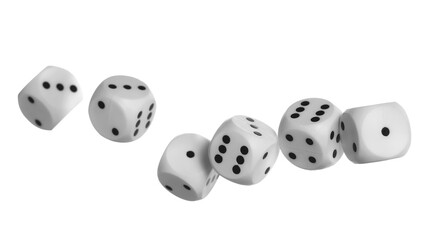 gambling dices flying, isolated on white background, clipping path	