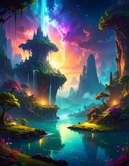 Fototapeta premium Magical landscape, vibrant colors, fantasy