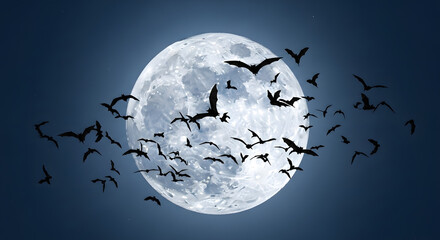 Bats Silhouetted Against a Full Moon A Halloween Night Flight