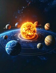 Solar system planets orbiting a sun