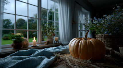 pumpkin in the kitchen near the window