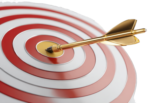 Gold arrow in center of red and white target