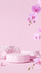 Pink podium with orchids