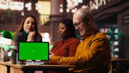 Diverse performers team preparing for theatre play with green screen, practicing script and dialogue lines with discipline and passion. Developing their characters with love for acting.