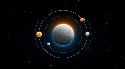 Fototapeta premium Futuristic touchscreen display with animated asteroid orbiting solar system scene