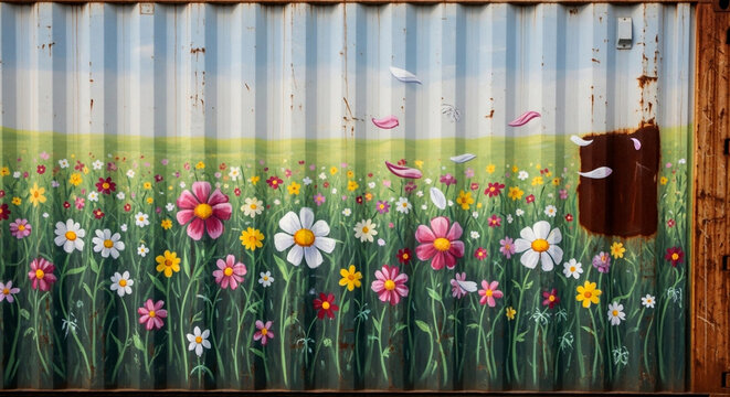 Painted flowers dance gently as petals flutter away to reveal hidden metal beneath