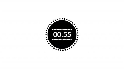 animated 1 minute countdown timer clock with clear digital style for intros, challenges, and presentations, 1 minute timer.